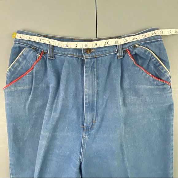 Vintage Kmart 70s High Waisted Pleated Trouser Blue Jeans size 17/18 - Picture 6 of 14